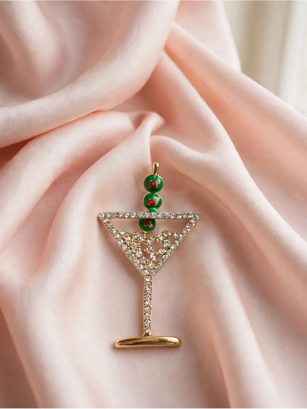 NWT Rhinestone Martini Glass Earrings Gold Cocktail Olive Holiday - Picture 2 of 2